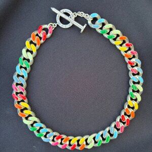 Fry Powers sterling silver extra chunky chain with rainbow enamel, 15"